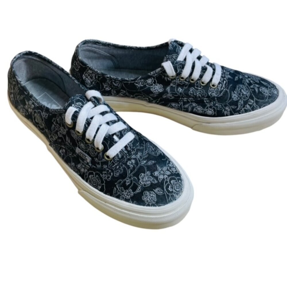 VANS Off The Wall Slim Chambray Floral Black/White Sneakers - Women's Size 8
